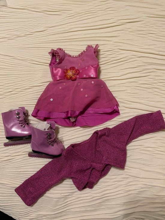 American Girl Other - American Girl Retired Ice Skating Outfit Pink Dress Skates Sweater Mia